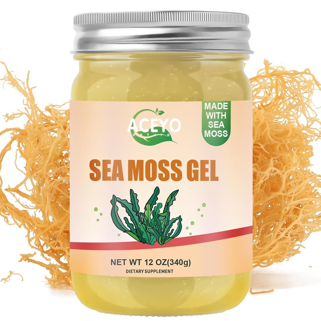 ACEYO (12 OZ Organic Sea Moss Gel Raw Vegan Natural Irish Seamoss Gel for Women Men 102 Vitamin og mineral Wild Harvered Original Artificied Non- GMO