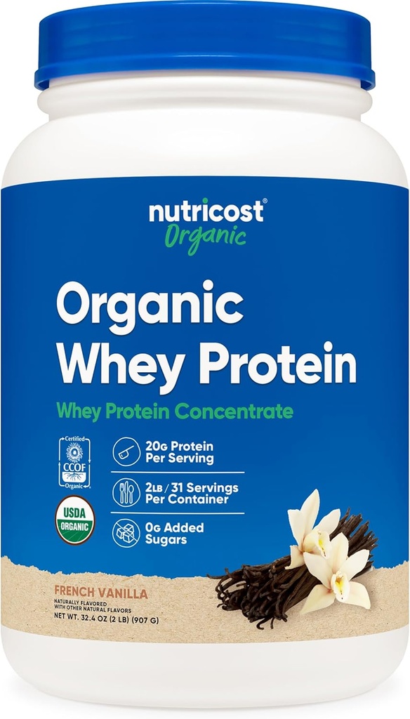 Nutricost Organic Whey Protein Concentrate, French Vanilla Flavored, (2LBS) - Gluten- Free, Non- GMO