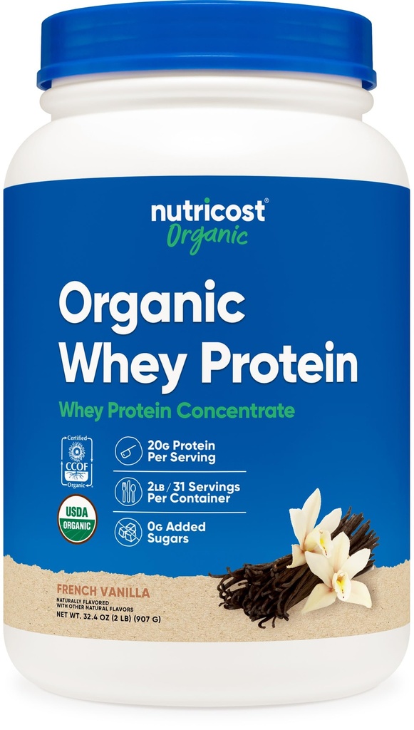 Nutricost Organic Whey Protein Concentrate, French Vanilla Flavored, (2LBS) - Gluten- Free, Non- GMO