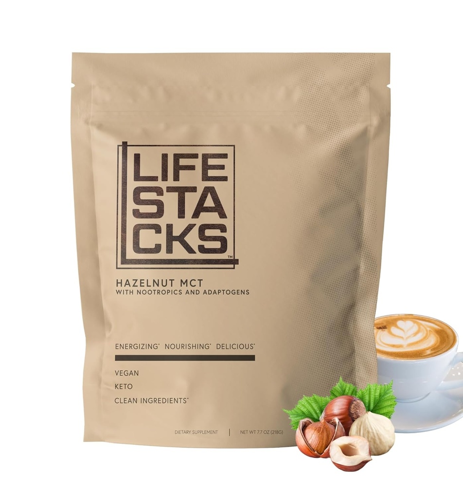 Hazelnut MCT Oil Powder to Boost Energy & Focus - Nootropics + Adaptogens for en forhøjet kaffe oplevelse - Keto, Vegan, 0 Sukker - Stacked for Succes med Ginseng, Rhodiola, L-Tyrosine