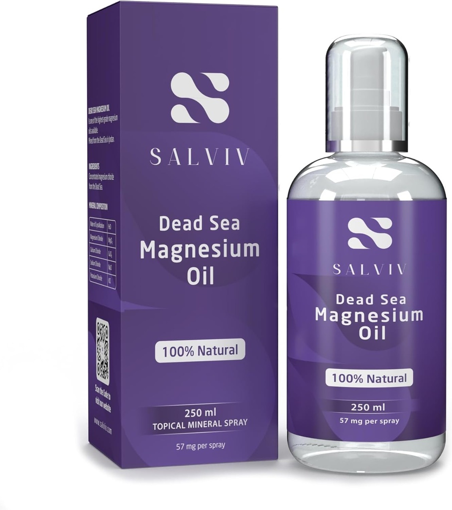 Natural Dead Sea Magnesium Oil Spray 8.45 fl oz - Pure Mineral supplement fra Jordan til moderate processer, reducere ubehag, og fremme Wellness