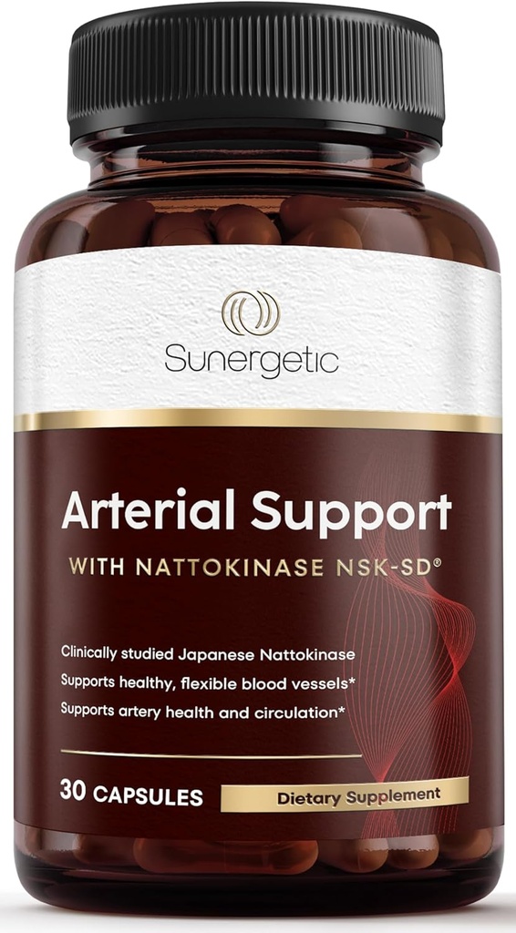 Sunergetic Premium Nattokinase Supplement for Arterial Support - Nattokinase 2000 FU (NSK-SD) Pycnogenol, Pomegranate & Beets - 100mg Nattokinase for Artery Health, Heart & Blood Vessels-30 Capsules