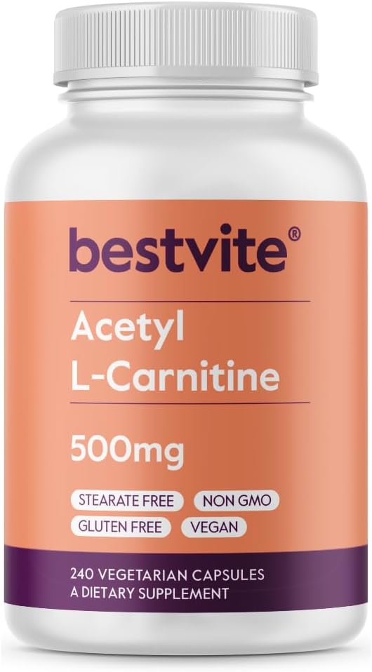 BESTVITE Acetyl L- Carnitin 500mg (240 vegetariske kapsler) - Ingen stearater - Vegan - Ikke GMO - Gluten Free