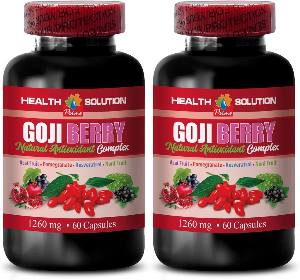 Brain and Memory Power Boost - Goji Berry - Natural ANTIOXIDANT Complex, Immunsupport, Noni Supplement Pills, Mangosteen Extract, acai Berry, superfruit complex, Energy Booster, 2 flasker 120 Caps