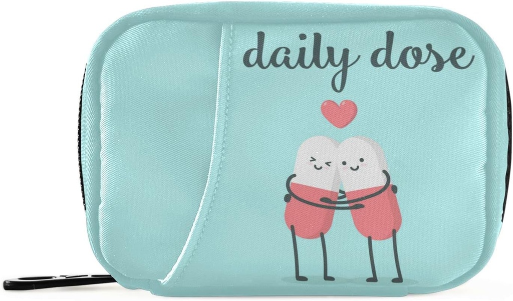 Naanle Cartoon Pills Heart Pill Box 7 Dag Case Bag Travel Organizer med lynlås Portable Weekly Compact Størrelse for vitamin supplement Holder A Cartoon Red Blue 4.6 x 3,14 x 1,88 Tommer 0,12 kg