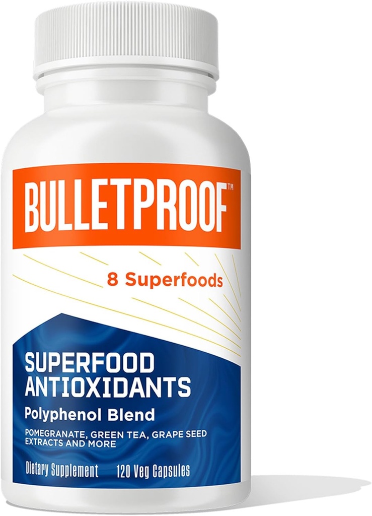 Skudsikker Superfood Antioxidanter Kapsler, 120 Kapsler, supplement til bekæmpelse Free- radikaler og støtte sund aldring, Polyphenol Blend, Packaging May Vary