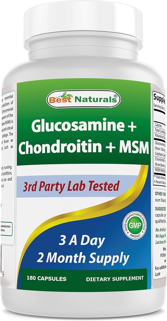 Bedste Naturals Glucosamine Chondroitin og MSM (non-GMO) - fremmer fælles sundhed - 180 Greve