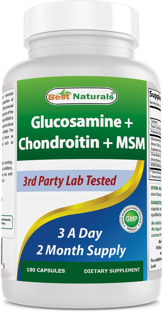 Bedste Naturals Glucosamine Chondroitin og MSM (non-GMO) - fremmer fælles sundhed - 180 Greve