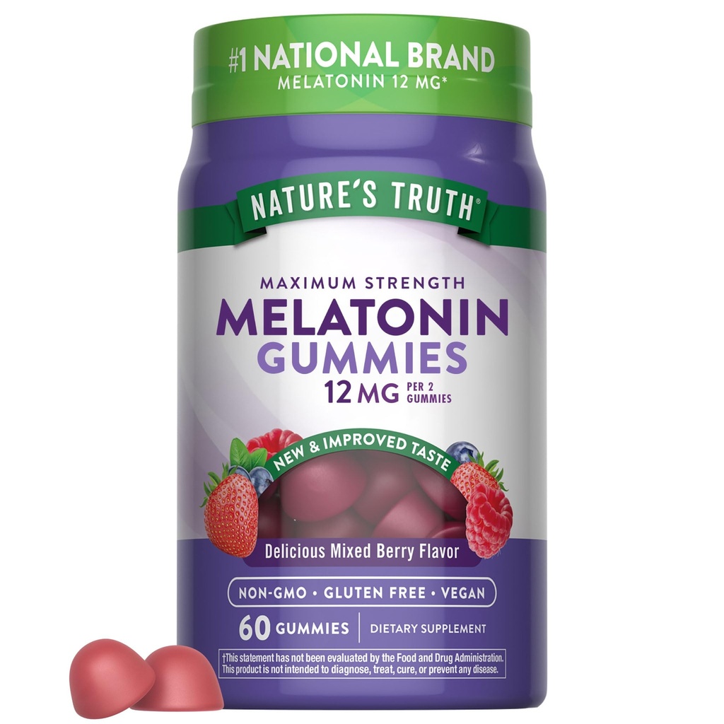 Nature's Truth Melatonin Gummies | 12mg | Mixed Berry Flavor | Vegan, Non-GMO & Gluten Free Supplement