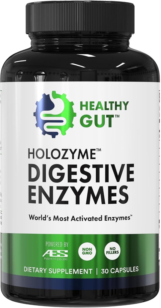Sund Gut HoloZyme Max Strength Digestive Enzymes Name 124; Forhindrer Bloating, Gas, & Forstoppelse w / Protease, Amylase, Lipase, Lactase, og mere 124; 15 Serveringer (prøve flaske)