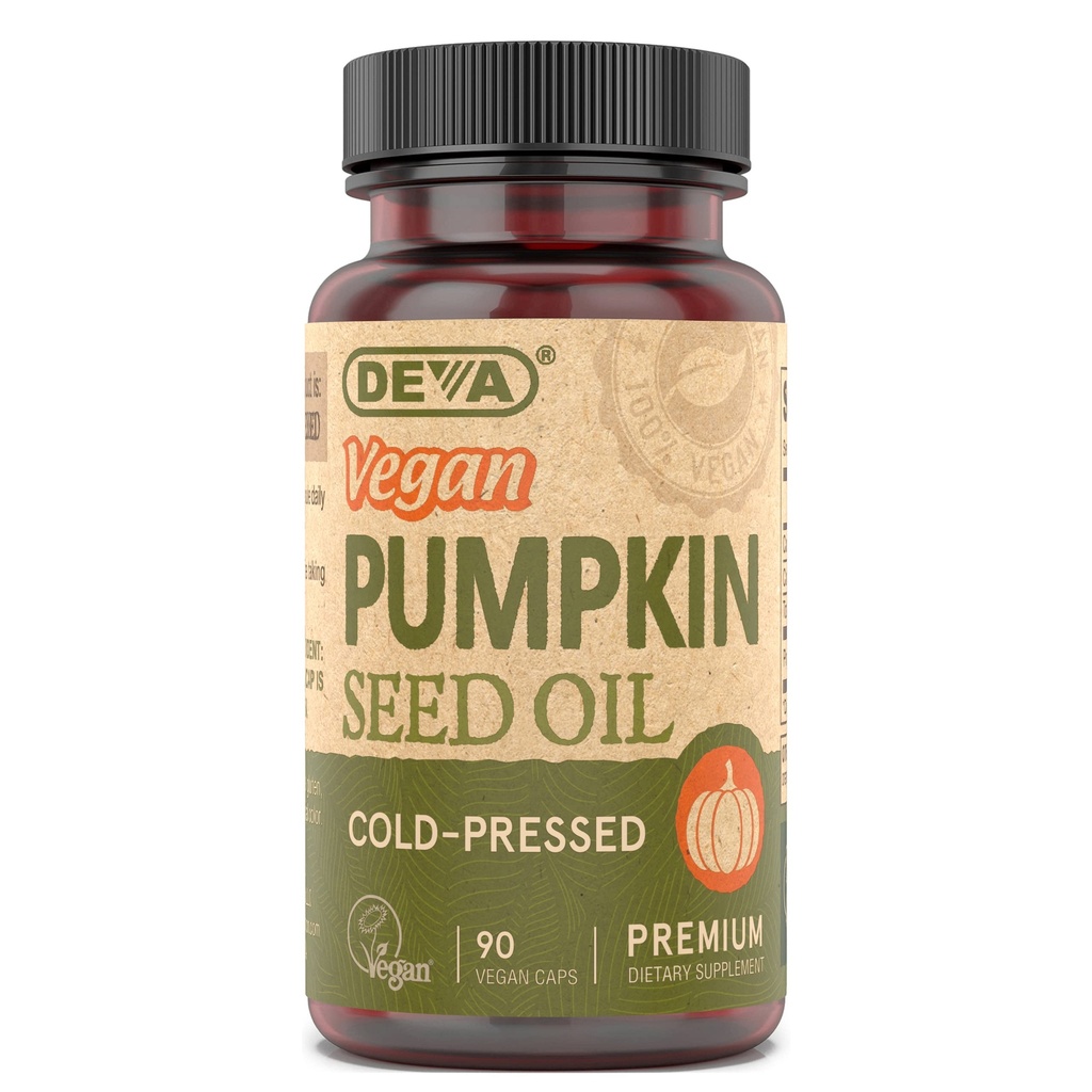 DEVA Nutrition Vegan Pumpkin Seed Oil 500 mg, Cold- Pressed & Uraffineret - 90 Kapsler, 1- Pack