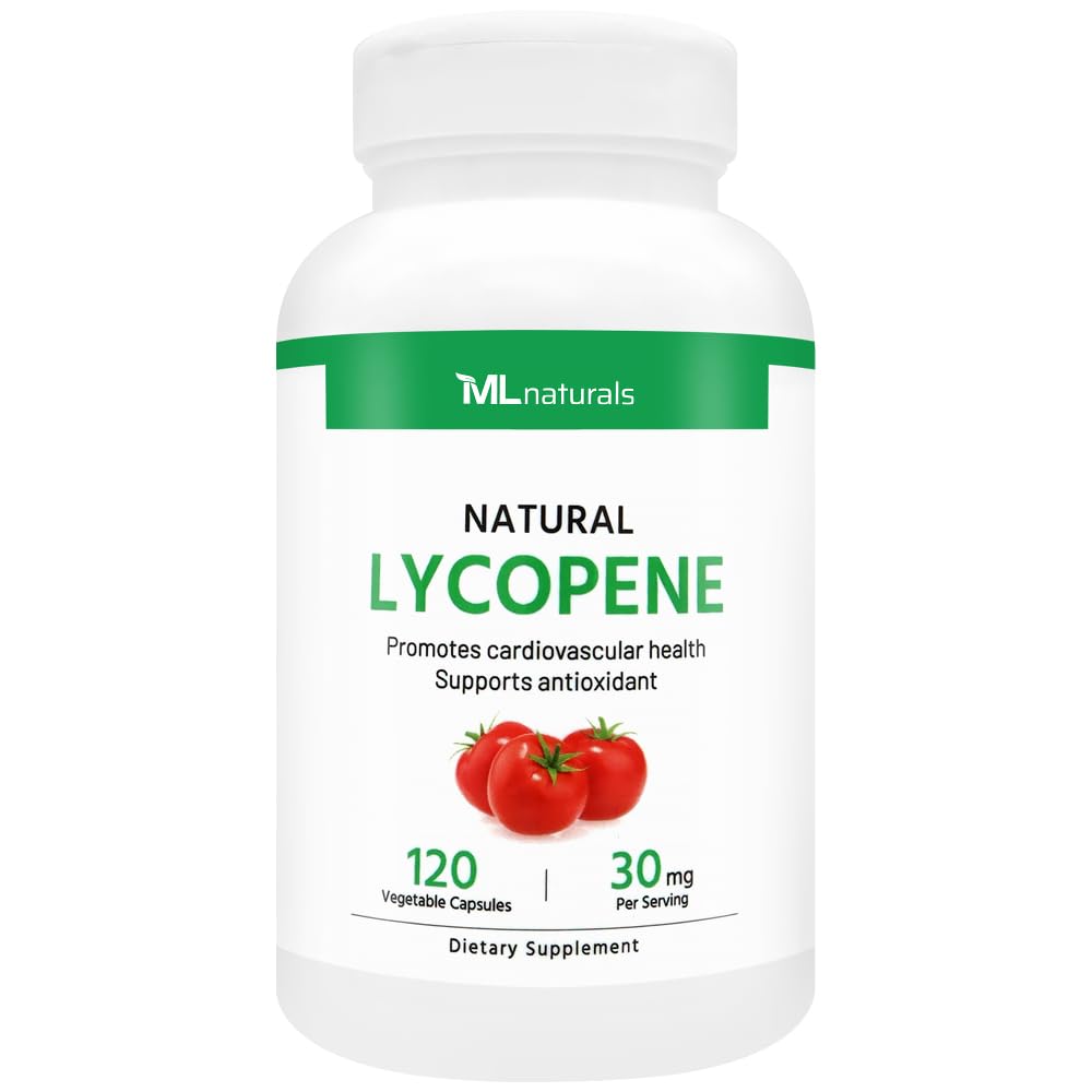 ML Naturals Natural Lycopene 30 mg 120 Vegetabilske kapsler. Antioxidant & immunstøtte, cardiovaskulær sundhed & prostata sundhed, NSF- Certified & cGMP- Compliant, Third- Party Lab Testet