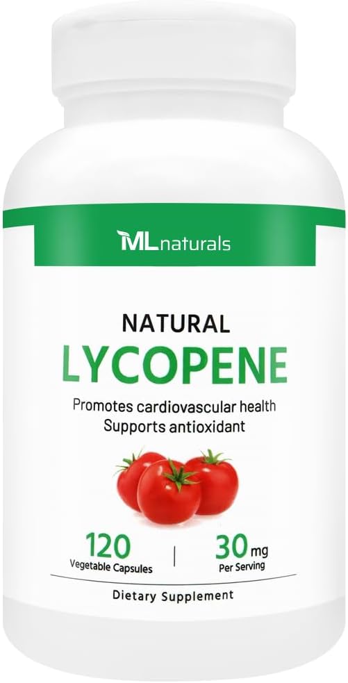 ML Naturals Natural Lycopene 30 mg 120 Vegetabilske kapsler. Antioxidant & immunstøtte, cardiovaskulær sundhed & prostata sundhed, NSF- Certified & cGMP- Compliant, Third- Party Lab Testet