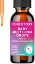 Pink Stork Baby Liquid Multivitamin Drops, Baby & Toddler Vitamin Drops med DHA, C-vitamin, D, B12 og Cholin til at understøtte hjerne sundhed og immunfunktion - 2 fl oz, 2 Måned Supply