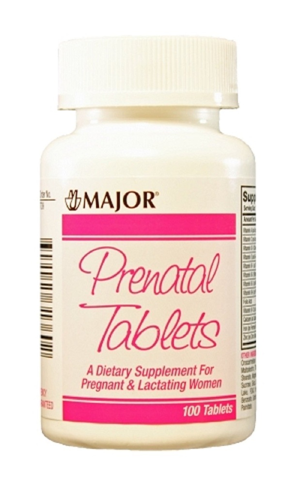Major Pharmaceuticals Major PRENATAL TABS ASCORBIC ACID- 100 MCG Pink 100 tabletter UPC 309045313602