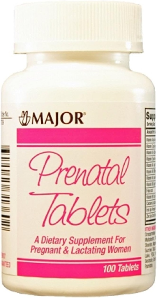 Major Pharmaceuticals Major PRENATAL TABS ASCORBIC ACID-100 MCG Pink 100 Tablets UPC 309045313602