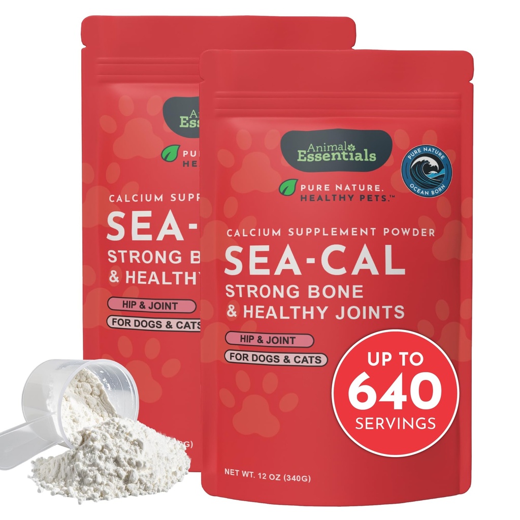 Animal Essentials Sea- Cal - Pure Seaweed Calciumpulver til hunde med Magnesium, Fælles tillæg for hunde & katte for sunde knogler & tænder, Fælles sundhed, Islandsk Seaweed Calcium - 12 oz (pakke af 2)