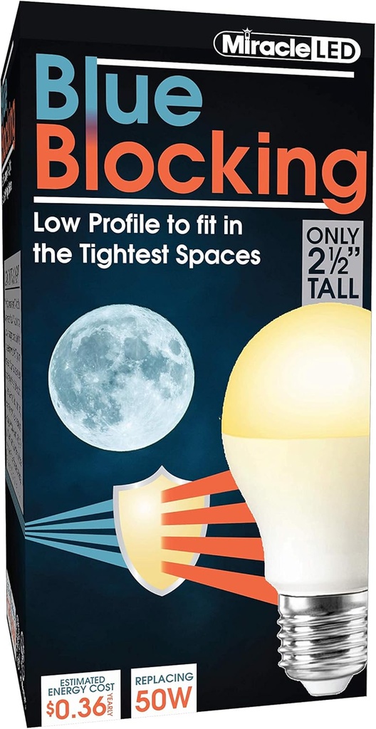 Miracle LED 3W Blå Blokering Varm Gul Stramning -Spaces Sleep Bulb Udskiftning op til 50W til at kopiere indstilling Sun og producere Melatonin Organisk, Amber Glow, 609013