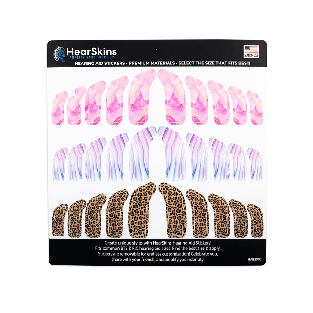 Hearing Aid Stickers Skins, Fits BTE og RIC Hearing Aid Sizes Universally Designet - Endeløs tilpasning! Vælg mellem flere og forstørre din identitet! (Marble)