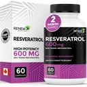 Renew Actives Resveratrol Supplement 600mg per servering - Højpotens Antioxidant Complex med 50% Trans- Resveratrol - Understøtter Cellular Health & Longevity - Made in Canada - 60 Vegan Kapsler