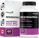 Renew Actives Resveratrol Supplement 600mg per servering - Højpotens Antioxidant Complex med 50% Trans- Resveratrol - Understøtter Cellular Health & Longevity - Made in Canada - 60 Vegan Kapsler