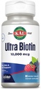 KAL Ultra Biotin 10000mcg ActivMelt, hårvækst tillæg, høj potens vitamin B7 for sundt hår, hud, negle og energi støtte, Vegetarisk, naturlige blandet berry flavor, 60 Serv, 60 Micro Tablets