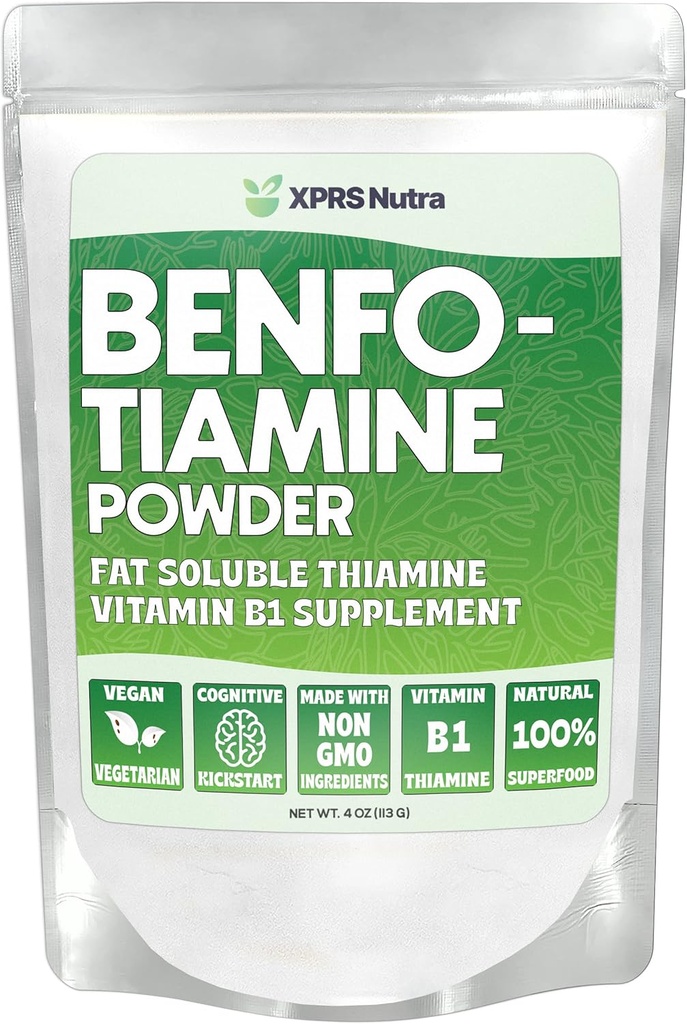 XPRS Nutra Benfotiamin Powder (Thiamin) - Fat Opløselig Happy Heart Thiamin Supplement - Avanceret vitamin B1 Benfotiamin til en kognitiv boost - Vegan Friendly Benfotamin Powder (4 Ounce)