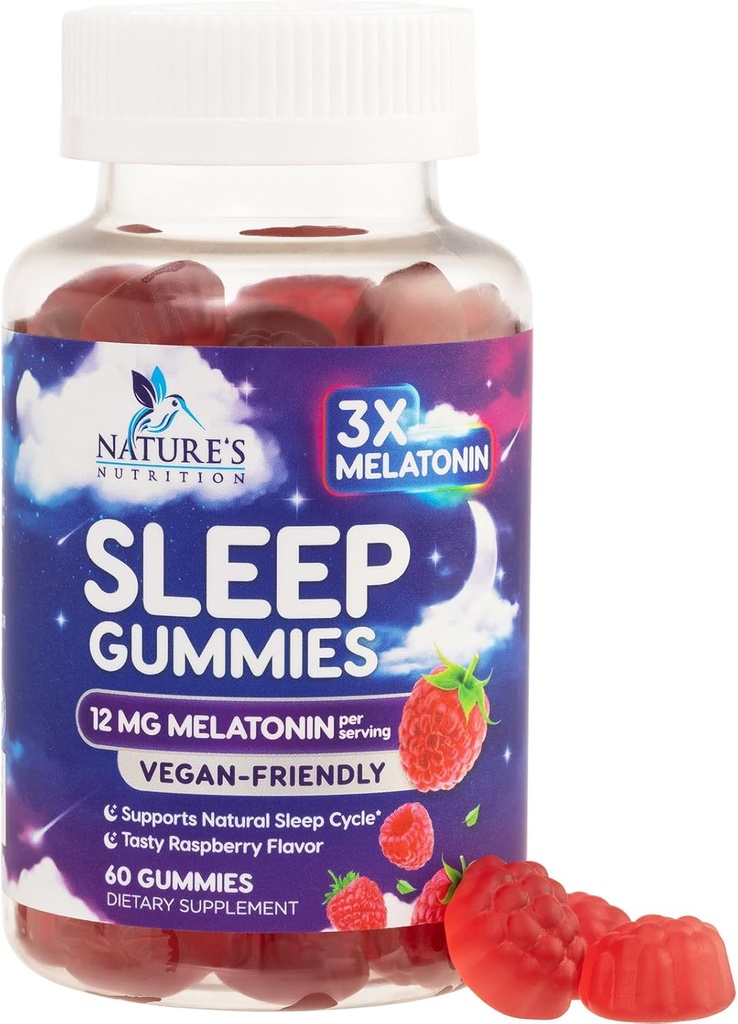 Sovegummi til voksne ekstra styrke - 12 mg melatonin sovegummi supplement, melatonin gummy til lejlighedsvis sovegummi supporttillæg, Vegan, non-GMO, gluten fri, Gomitas para Dormir, 60 gummies
