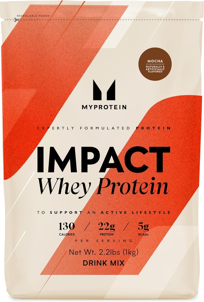Myprotein Impact Whey Protein Powder, 2.2 Lbs (31 Servere) Mocha, 22g Protein & 5g BCAA Per Servering, Shake for Superior Performance