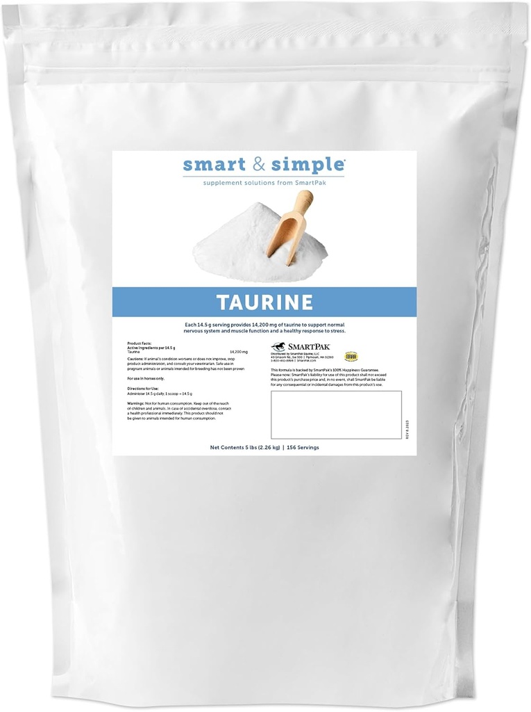 Smart & Simple Taurine Powder 124; Horse Kosttilskud 124; 14,200 mg Taurine til Heste 124; Understøtter Muskler eksterne og interne Strukturen 124; Understøtter en rolig Demeancy