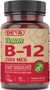 Deva Vegan Vitamin B- 12, High Potency 2500 mcg B12, Hurtig opløsning, Sublingual, 90 tabletter (pakke med 3)