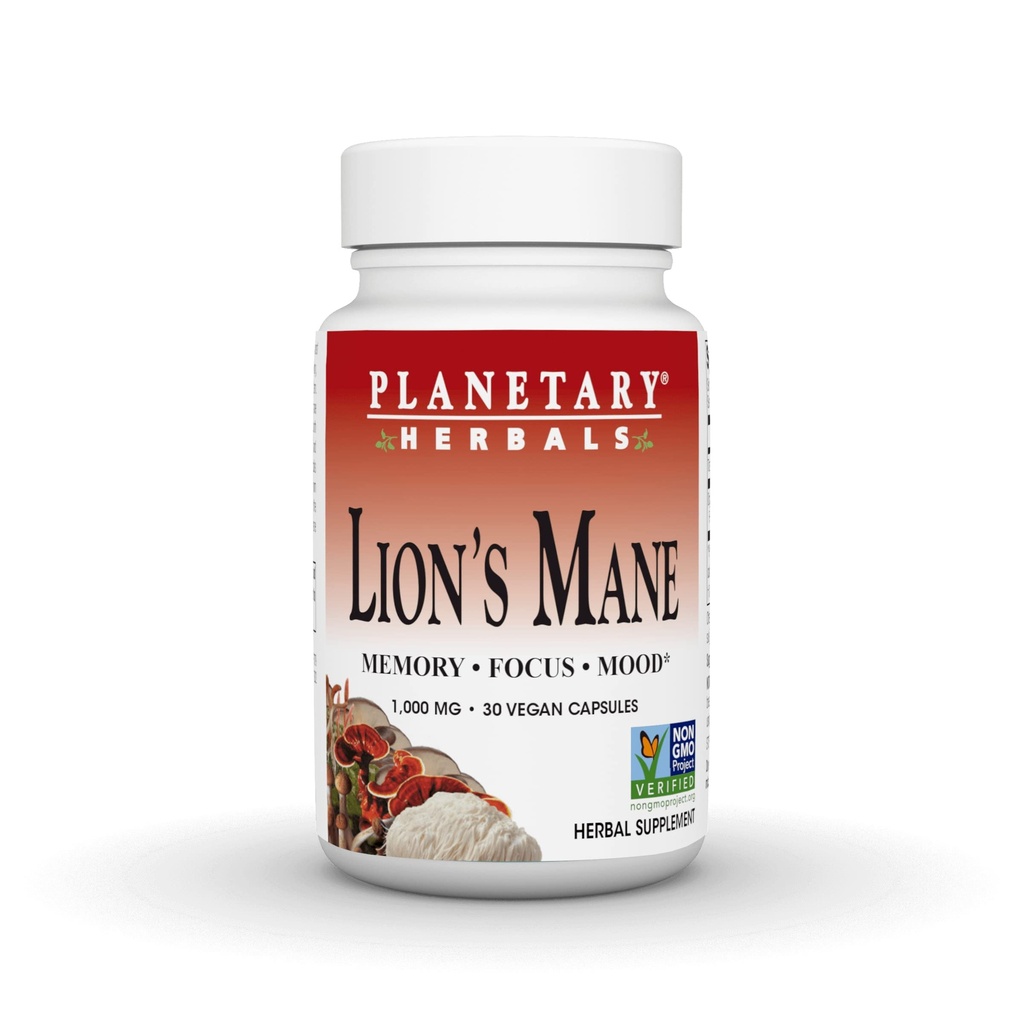 Planetariske Herbals Lions Mane, for Memory, Focus og Mood *, 1000 mg - 30 Veganske kapsler