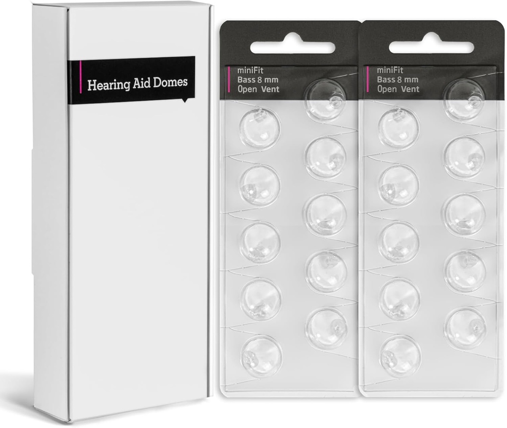 Hearing Aid Domes for oticon minifit bas 8mm Open Vent- Erstatning Ear Caps, Silicone Ear Tips & oticon Tilbehør Bud124; Premium Oticon Hearing Supply Supplies for Comfort and Clarity (2PACK)