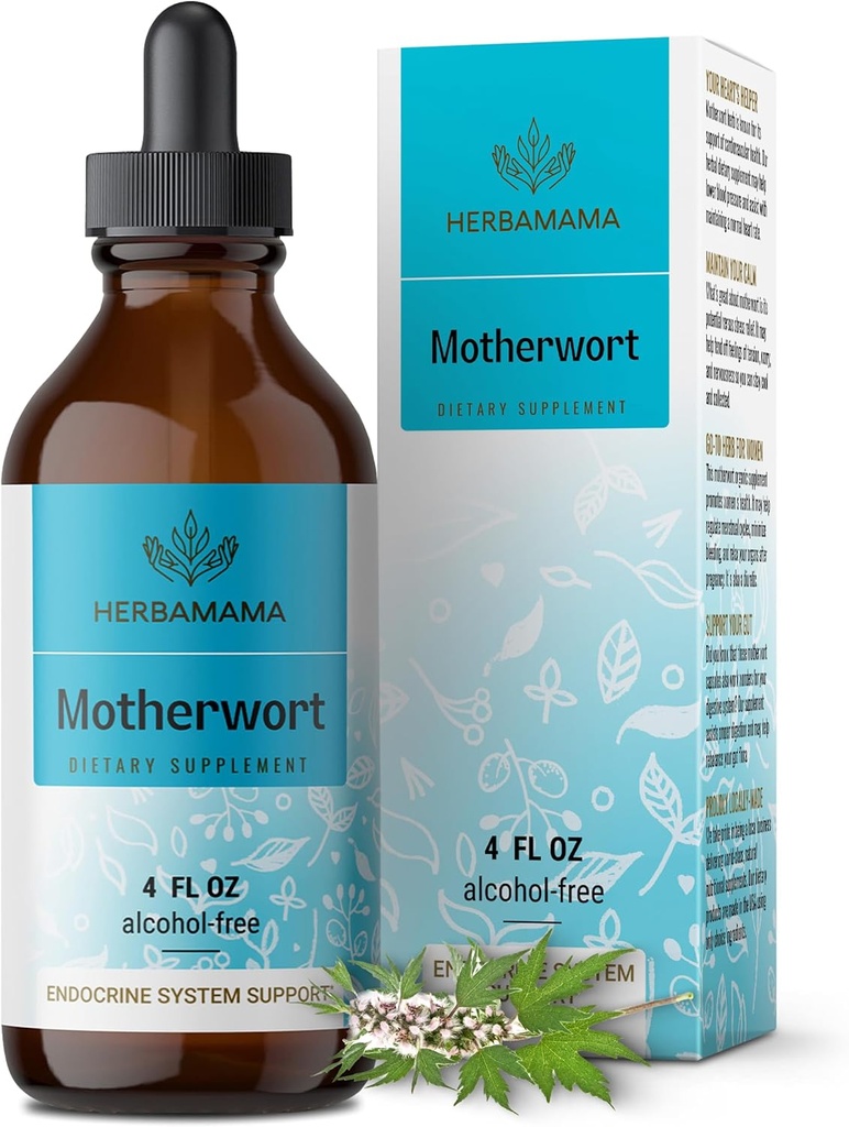 HERBAMAMA Motherwort Tinktur - Vegansk Motherwort Herb Extract Calming Drops for Women 's Support - Non- GMO, Alkohol & Sugar- Free Liquid Afslapning Supplement, 56- Day Supply