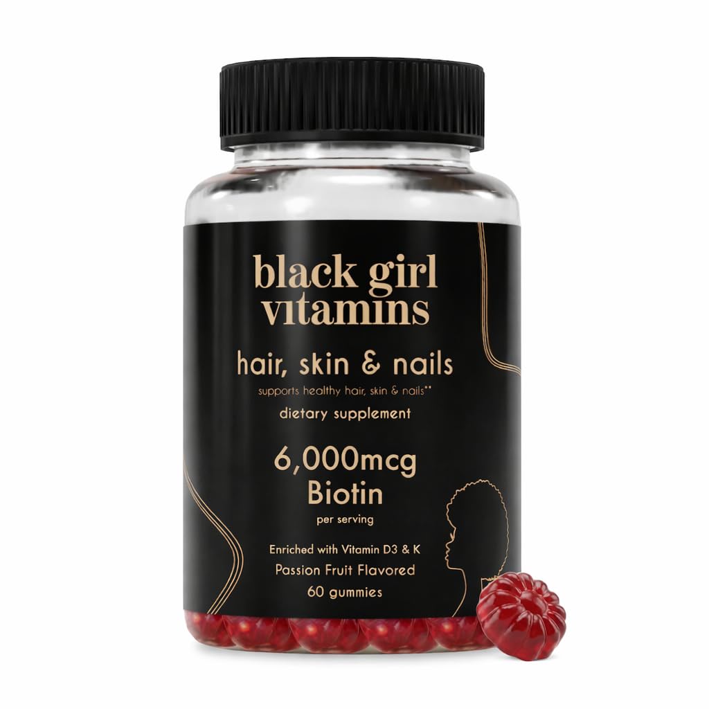 Sort pige vitaminer - hår, hud og negle Gummies med biotin (6000 mcg), zink, Gelatine fri, vitamin A, og E-vitamin - Glutenfri. Lavet i USA (passionsfrugt, 60 greve) 30 dages forsyning