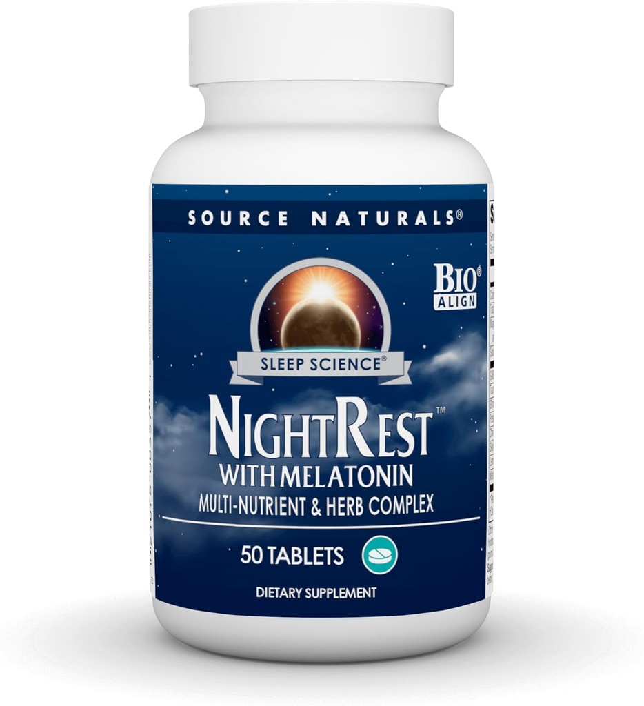 Source Naturals Sleep Science NightRest med Melatonin, Multi- Nutrient & Herb Complex * - 50 tabletter