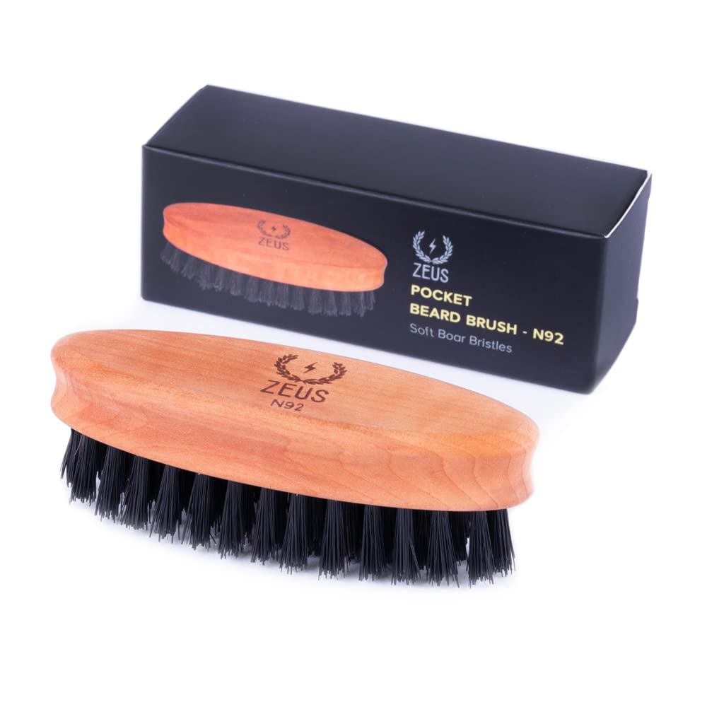 ZEUS Pocket Beard & Mustache Børst til mænd, Rejse Størrelse Grooming Tool med Soft vildsvin hår Bristles til Beard Styling & Detangling (Made in Germany) N92