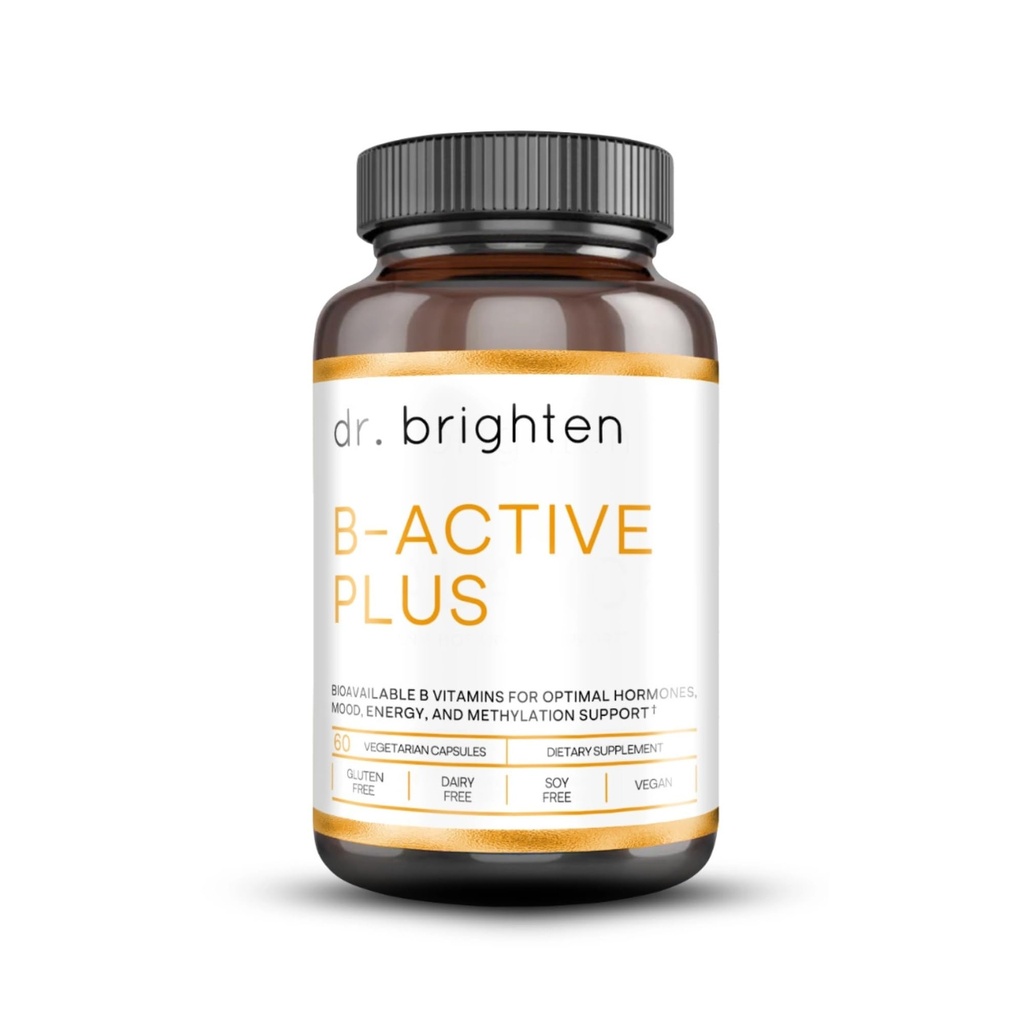 Dr. Brighten B- Active Plus - Vegan B Vitamin Supplement for energi, Metabolisme, Heart Health, Forbedret hukommelse - 60 kapsler