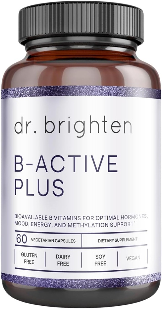 Dr. Brighten B-Active Plus — Vegan B Vitamin Supplement for Energy, Metabolism, Heart Health, Improved Memory — 60 Capsules