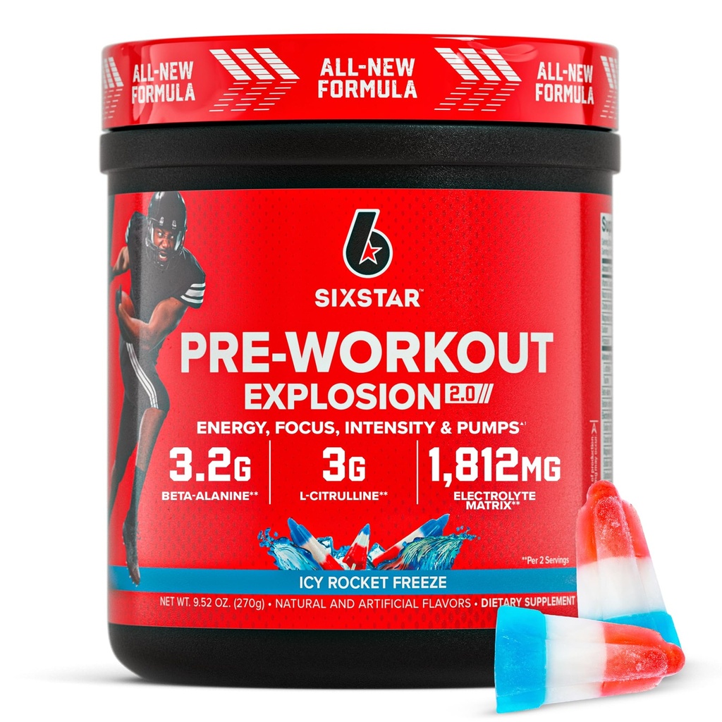 Six Star Pre- Workout pulver til mænd og kvinder, ICY Rocket Freeze (30 Servering) - Preworkout Explosion 2.0 Energy Powder Drink Mix med Beta- Alanine & Koffein - Sport Nutrition Supplement produkter