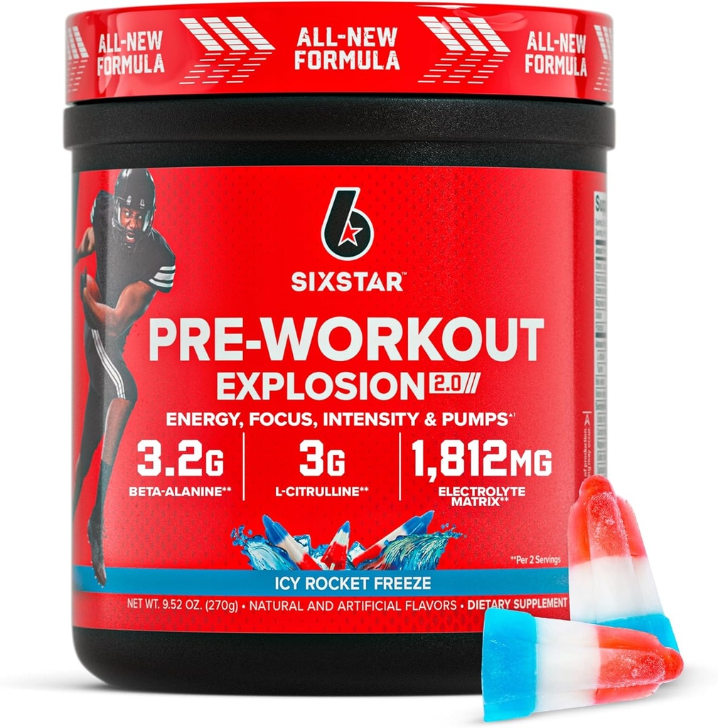 Six Star Pre- Workout pulver til mænd og kvinder, ICY Rocket Freeze (30 Servering) - Preworkout Explosion 2.0 Energy Powder Drink Mix med Beta- Alanine & Koffein - Sport Nutrition Supplement produkter