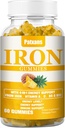 1 Pack 100MG jerntilskud Gummies for kvinder & mænd - med vitamin A, C, B - Energistøtte til jernmangel, anæmi, voksne børn, Ananas Flavor Gummy, 60ct.