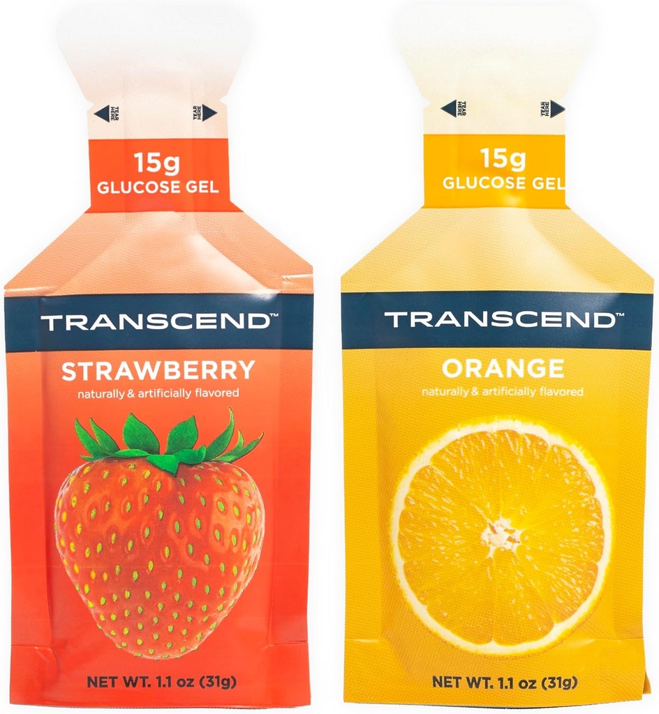Transcend Foods Strawberry + Orange Gels (1.1 oz, Pack of 24) Fast- Fungerende Carb Gel Strawberry og Orange Flavor - Koffein fri, Gluten fri