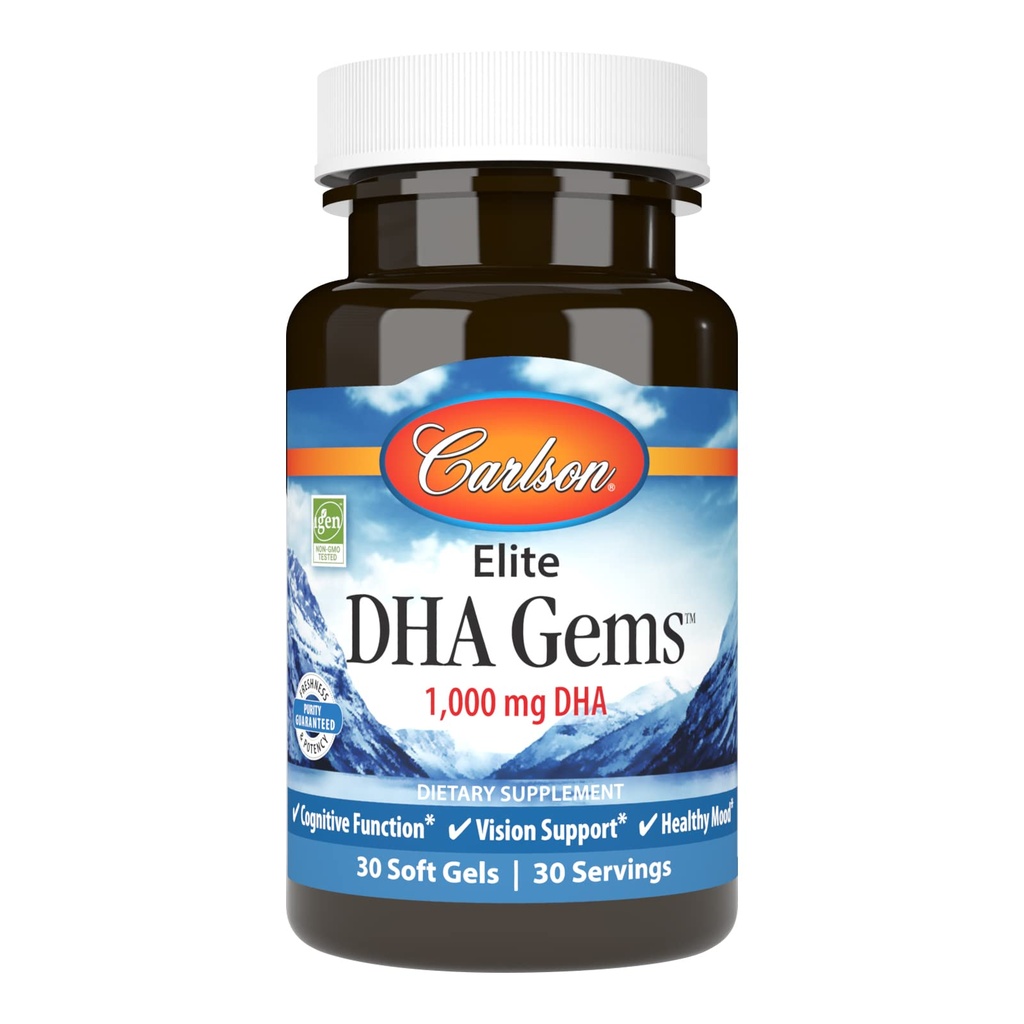 Carlson - Elite DHA perler, 1000 mg DHA, Understøtter sund hjerne funktion & Vision, 30 bløde geler