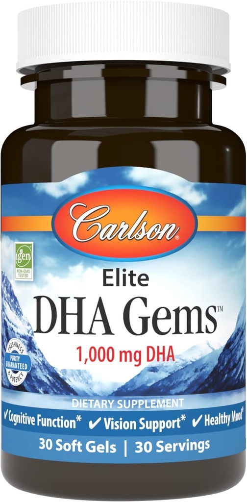 Carlson - Elite DHA perler, 1000 mg DHA, Understøtter sund hjerne funktion & Vision, 30 bløde geler