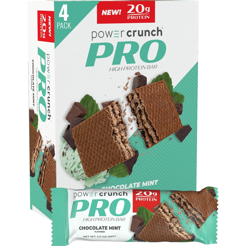 Power Crunch PRO Protein Wafer Bars, High Protein Snacks med lækker smag, Chokolade Mint, 2.0 Ounce (4 Greve)