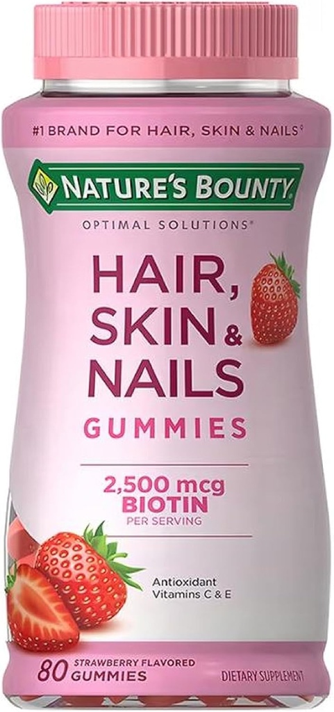 Naturens Bounty Vitamin Biotin Optimal Løsninger Hår, Hud og negle Gummies, 80 Greve,.