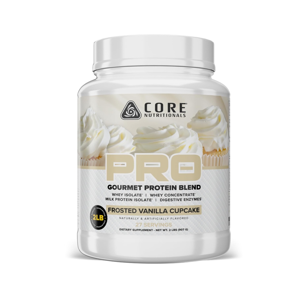 Core Nutritionals Pro Sustained Release Whey Protein Blend Budd124; med fordøjelsesfremmende enzymer Budding- 124; 25g Protein, 2g Carbs Budding- 124; Ingen Fillers Budding- 124; 2 Pund (Frosted Vanilla Cupcake)