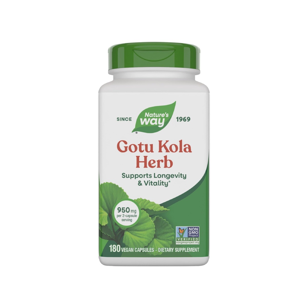 Nature 's Way Gotu Kola Herb, Understøtter Longevity og Vitality *, 950 mg pr. 2-Capsule Serving, Non- GMO Project Verified, 180 Kapsler (Packaging May Vary)
