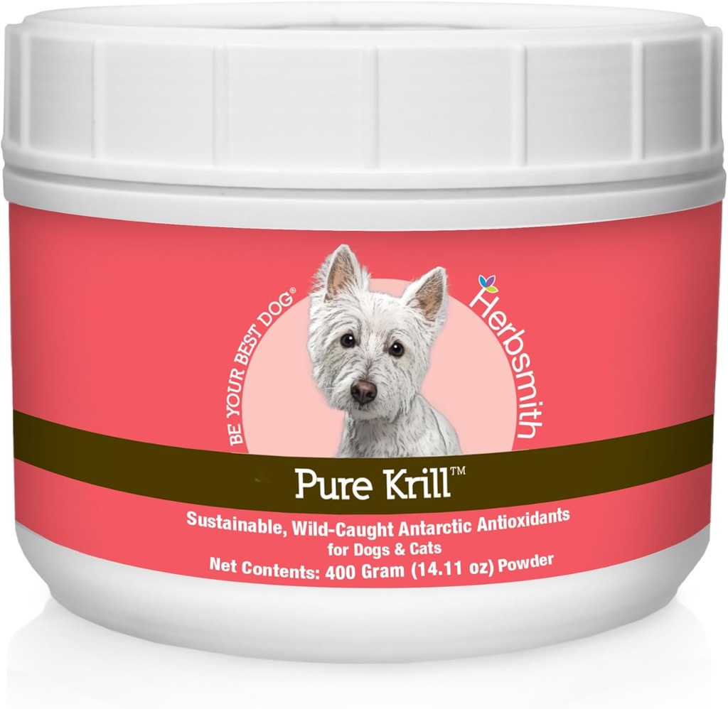 Herbsmith Pure Krill - Wild-fanget antarktisk krill - Bare 1 ingredient - Astaxanthin til hunde - Ready- to- Brug Omega 3 'er - Alternativ til krill olie til hunde - 400g